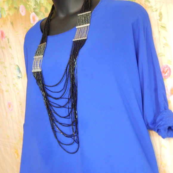 1X Blue Batwing Oversized Flattering Top - Picture 2 of 8